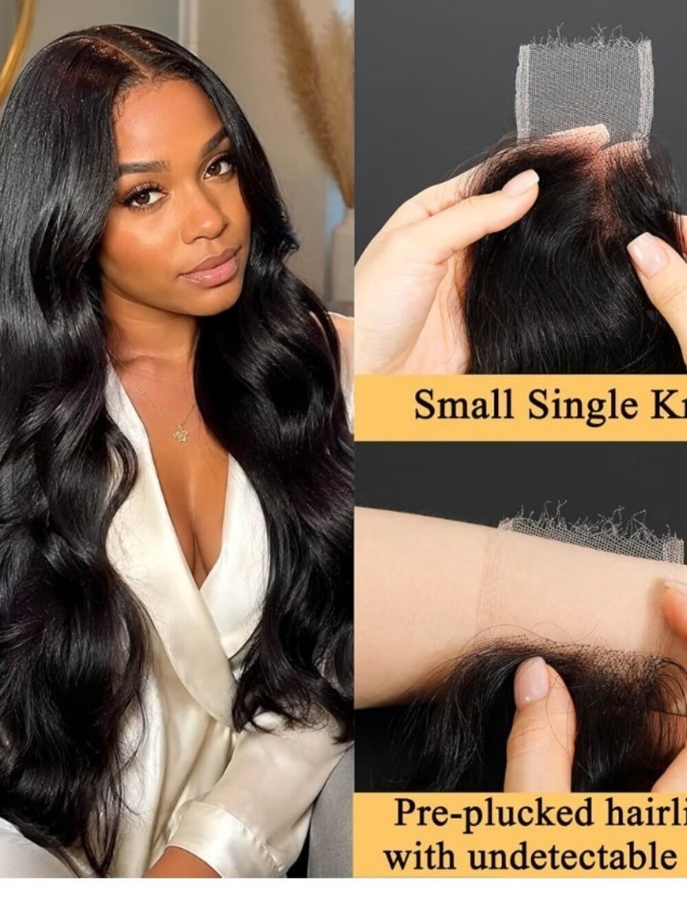 2x6 HD Lace Closure 0.10mm Body Wave Human Hair Bleached Knot 1B 14"